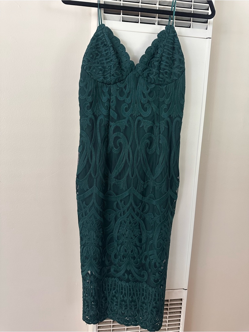 Bardot Forest Green Lace Midi Slip Dress